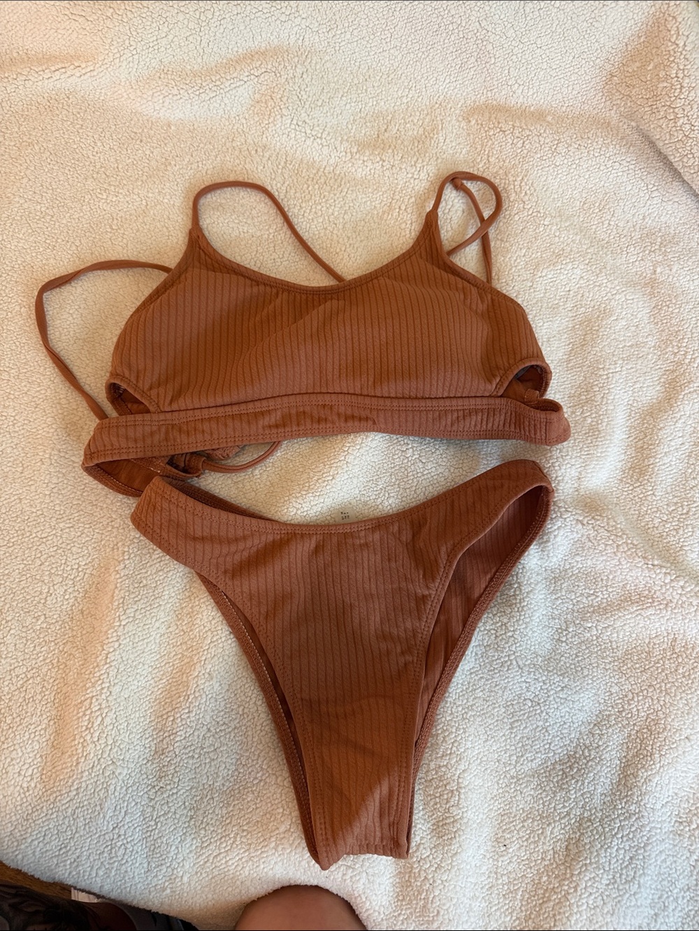 Ribbed Two-Piece Bikini Set in Rust